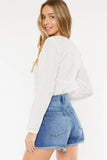 Kancan Distressed Button-Fly High Waist Denim Shorts - Trendsi