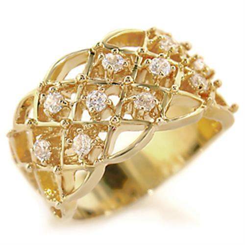 54809 - Gold Brass Ring with AAA Grade CZ in Clear - Alamode - Flyclothing LLC