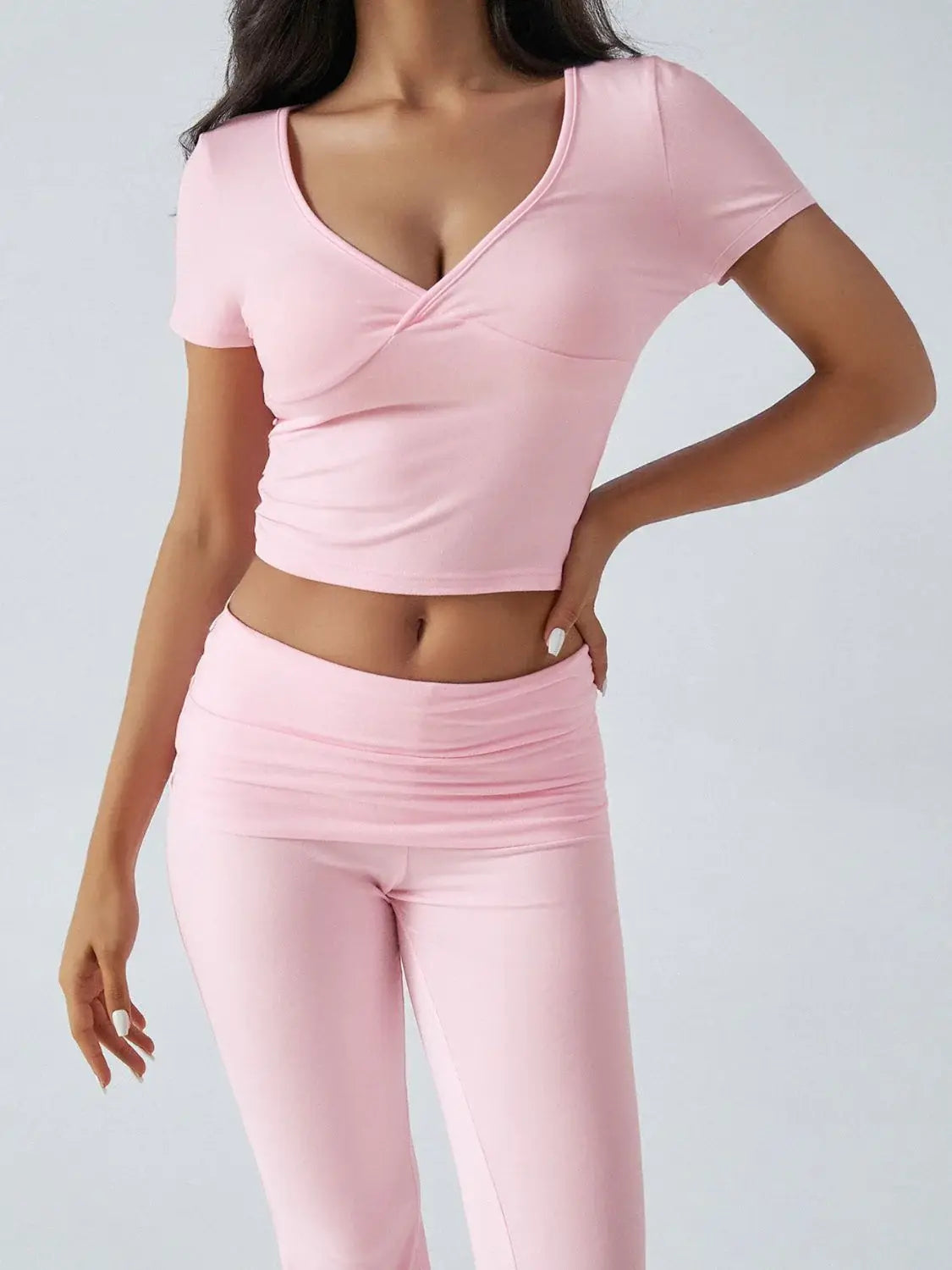 Devine Short Sleeve Top and Bootcut Legging Set - Trendsi - Flyclothing LLC