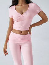 Devine Short Sleeve Top and Bootcut Legging Set - Trendsi - Flyclothing LLC