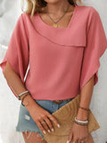Mandy Ruffled Asymmetrical Neck Half Sleeve Blouse - Trendsi
