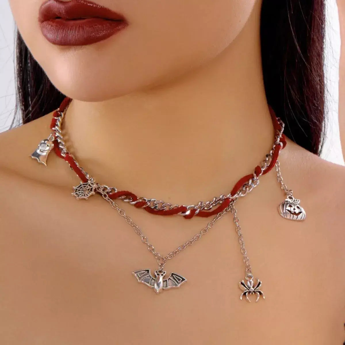 Halloween Double Layered Pendant Necklace - Trendsi - Flyclothing LLC