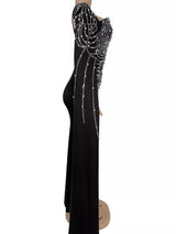 Rhinestone Pearl Detail One-Shoulder Mermaid Maxi Dress - Trendsi - Flyclothing LLC
