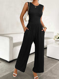 Round Neck Sleeveless Wide Leg Jumpsuit - Trendsi - Flyclothing LLC