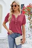 Frill Notched Short Sleeve Blouse - Trendsi - Flyclothing LLC
