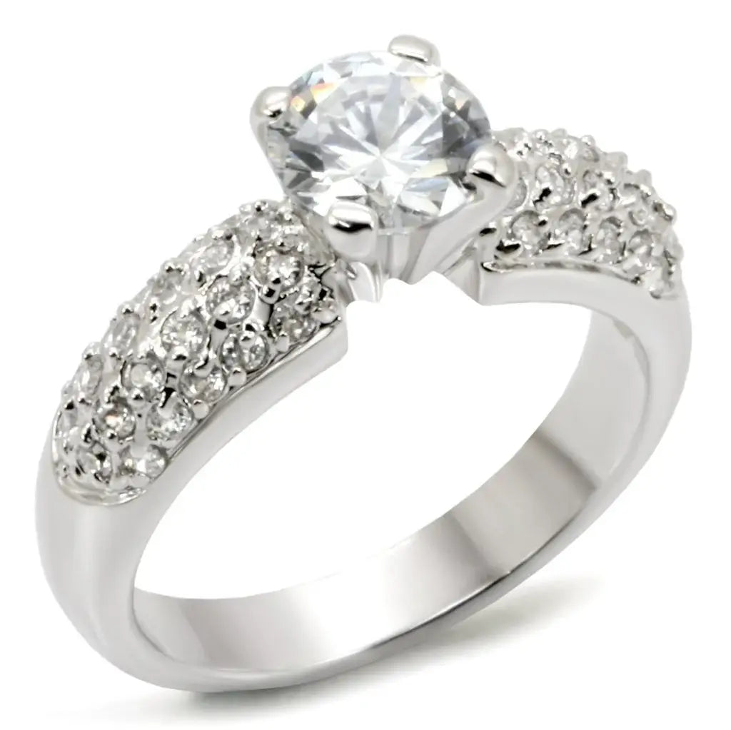 54908 - Rhodium Brass Ring with AAA Grade CZ in Clear - Alamode - Flyclothing LLC