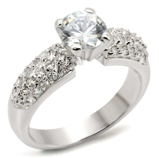 54908 - Rhodium Brass Ring with AAA Grade CZ in Clear - Alamode - Flyclothing LLC