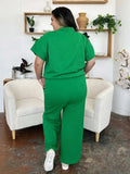 Double Take Full Size Texture Half Zip Short Sleeve Top and Pants Set - Trendsi - Flyclothing LLC