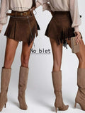 Fringed Suede Mini Skort - Trendsi - Flyclothing LLC