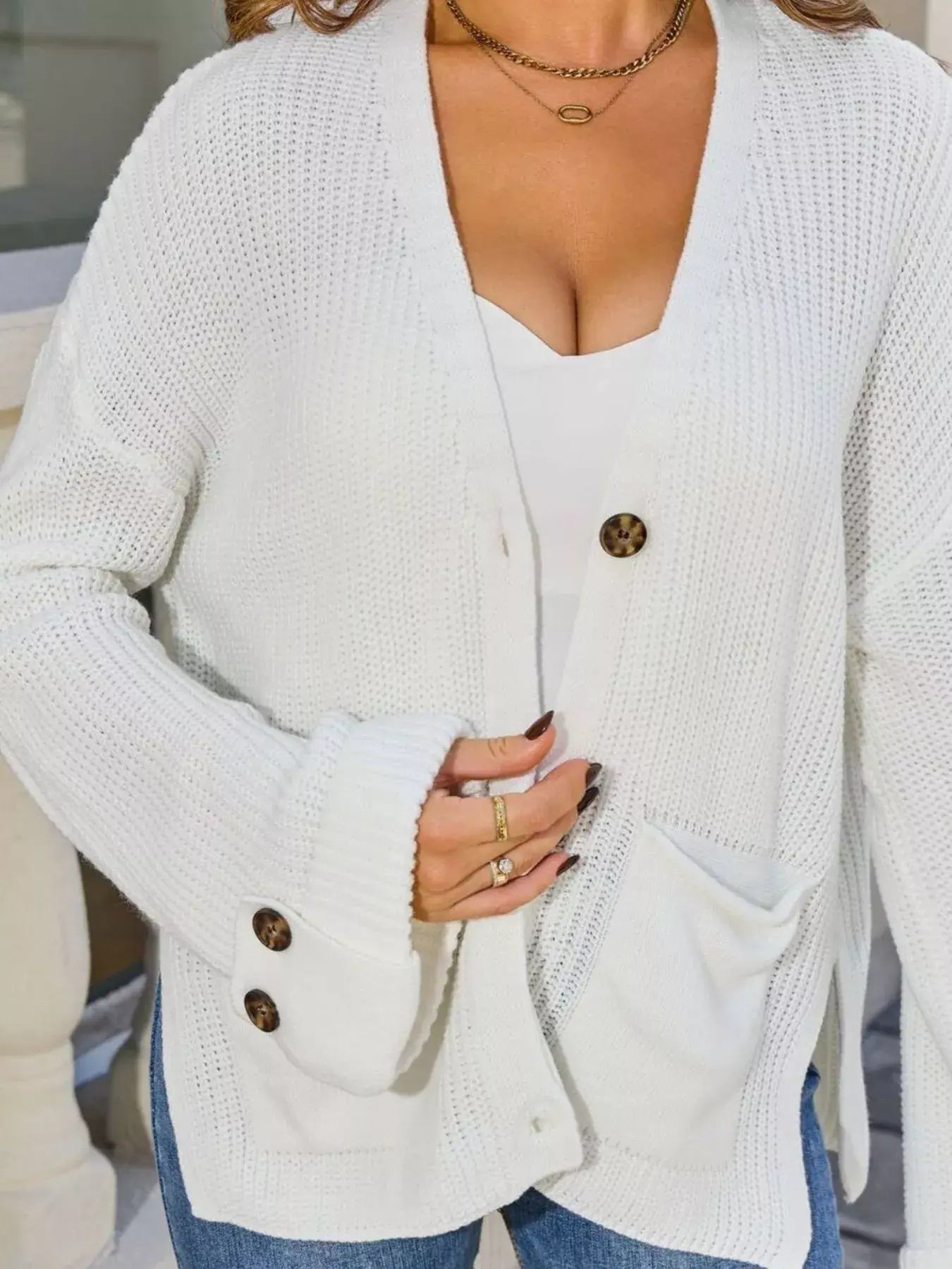 Oversized Knit Button-Down Cardigan - Trendsi - Flyclothing LLC