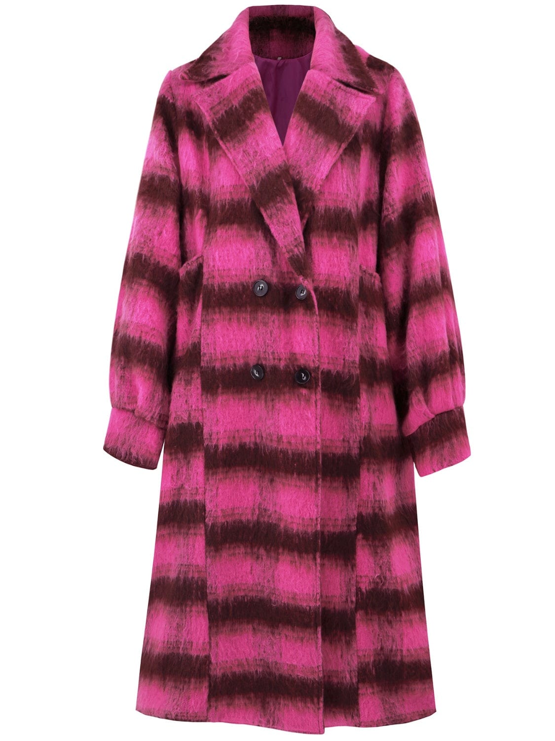 Contrast Double-Breasted Long Sleeve Longline Coat - Trendsi