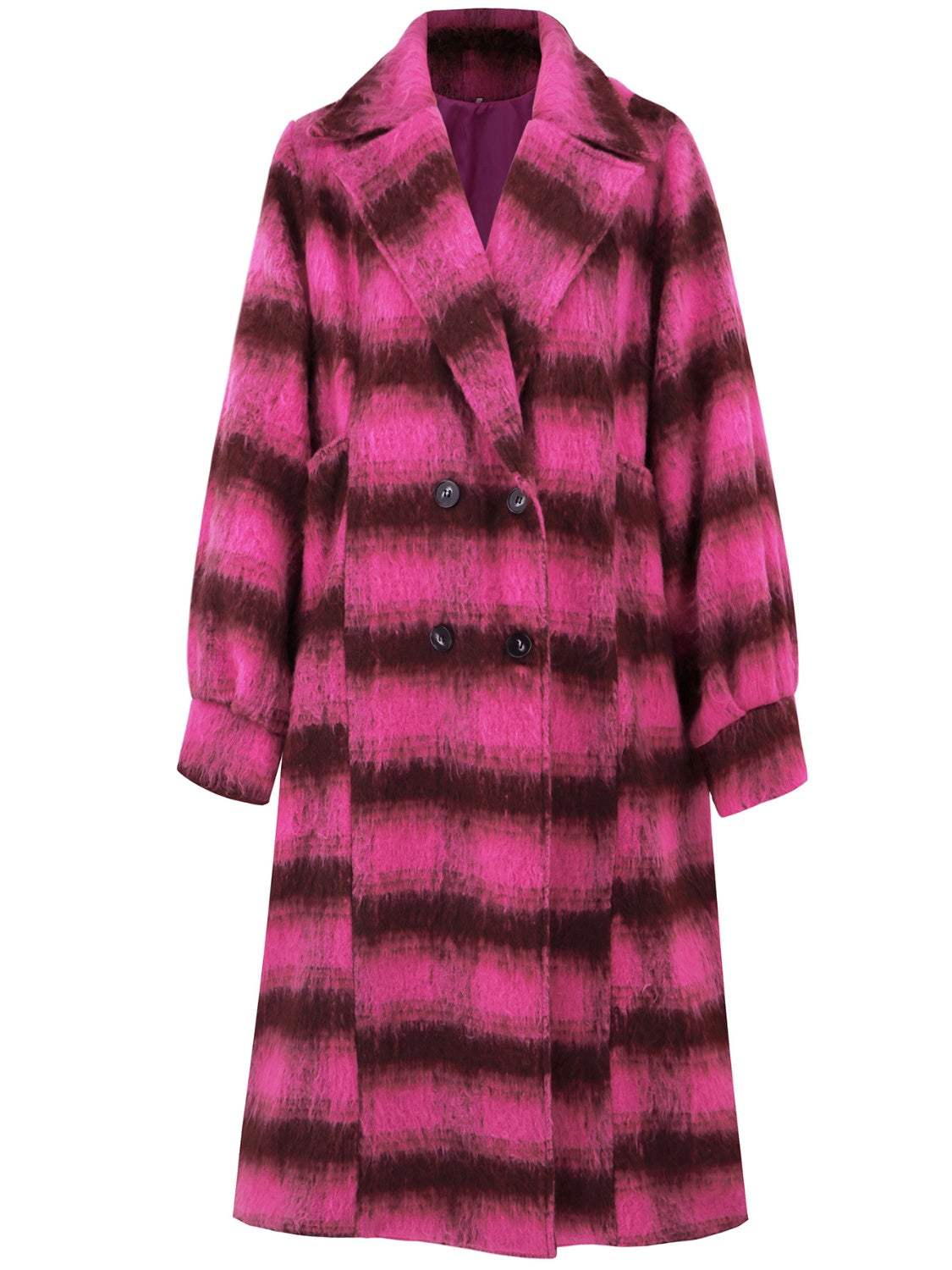 Contrast Double-Breasted Long Sleeve Longline Coat - Trendsi - Flyclothing LLC