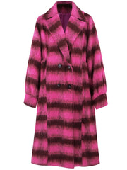 Contrast Double-Breasted Long Sleeve Longline Coat - Trendsi