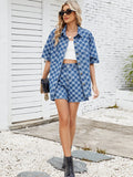 Checkered Shirt and Shorts Denim Set - Trendsi