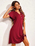 Notched Short Sleeve Lounge Dress - Trendsi - Flyclothing LLC