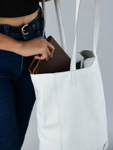 White Leather Shoulder Tote Bag - Classy Leather Bags - Flyclothing LLC