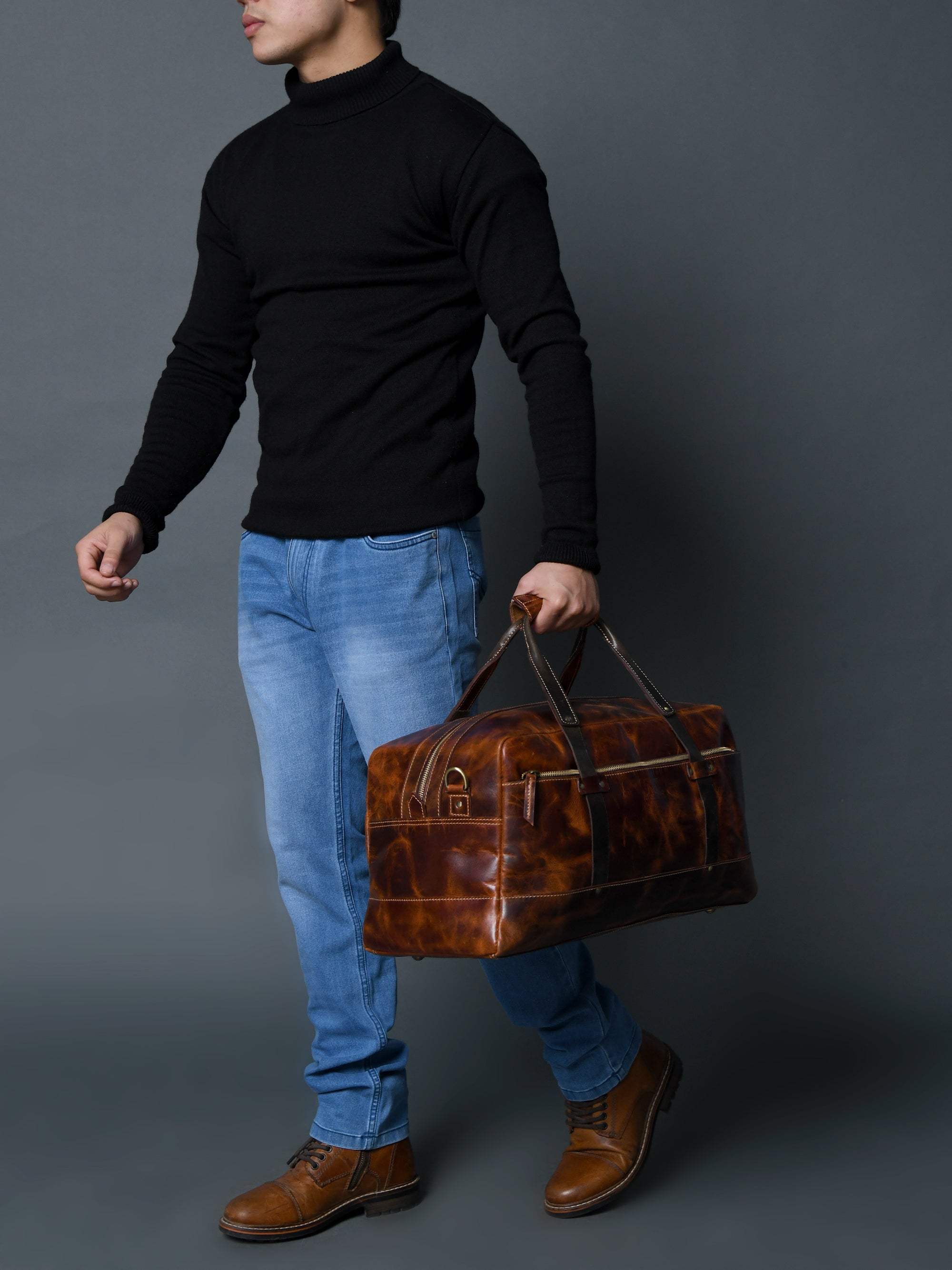 Espresso Elegance Carry on Duffle, Saddle Tan - Classy Leather Bags - Flyclothing LLC