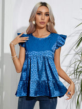 Full Size Ruffled Leopard Cap Sleeve Top - Trendsi - Flyclothing LLC