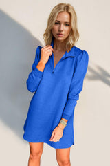 Double Take Textured Quarter Zip Long Sleeve Dress - Trendsi - Flyclothing LLC