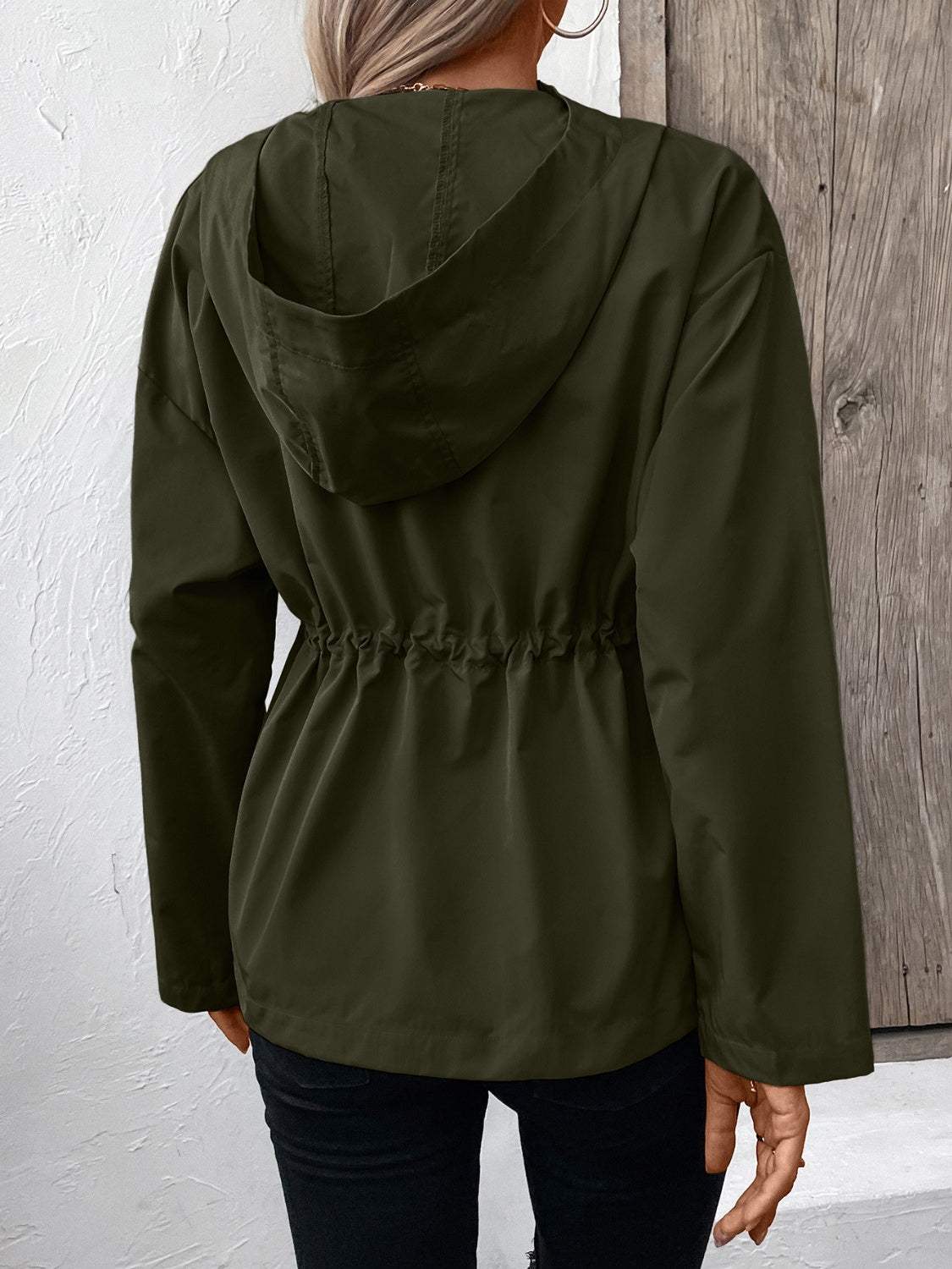 Drawstring Zip Up Hooded Jacket - Trendsi - Flyclothing LLC