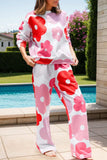 Flower Round Neck Long Sleeve Top and Pants Lounge Set - Trendsi - Flyclothing LLC