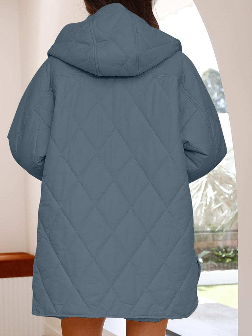 Slit Snap Down Long Sleeve Hooded Jacket - Trendsi - Flyclothing LLC