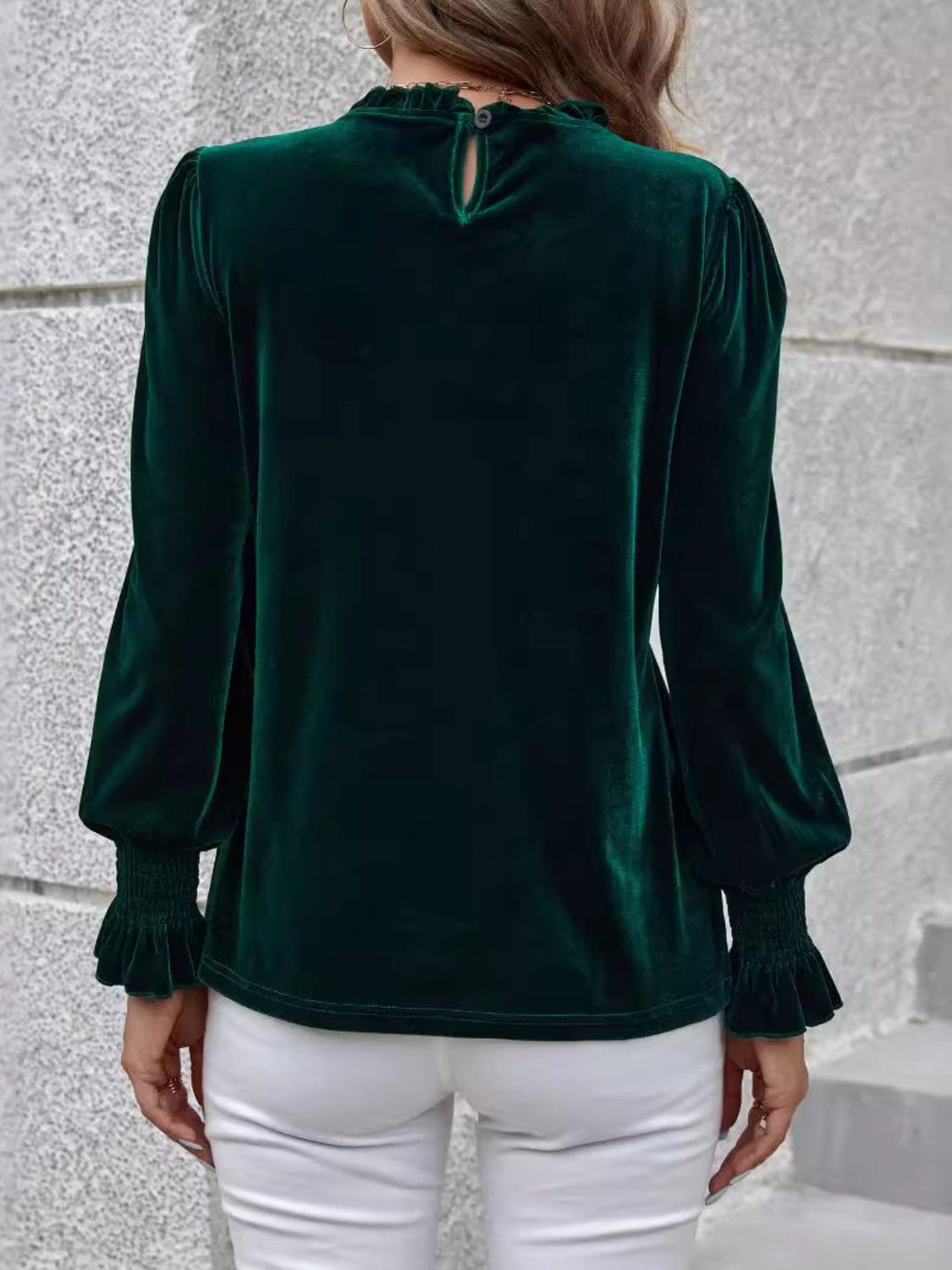 Lovelet Round Neck Flounce Sleeve Top - Trendsi