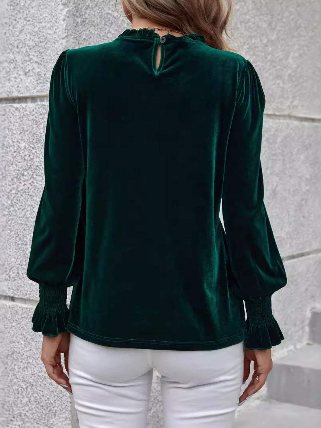 Lovelet Round Neck Flounce Sleeve Top - Trendsi - Flyclothing LLC