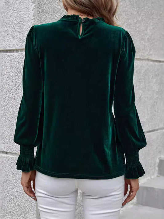 Lovelet Round Neck Flounce Sleeve Top - Trendsi