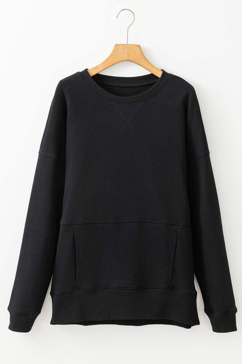 Solid Color Round Neck Long Sleeve Sweatshirt - Trendsi - Flyclothing LLC