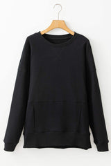 Solid Color Round Neck Long Sleeve Sweatshirt - Trendsi - Flyclothing LLC