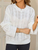 Cable Knit Long Sleeve Sweater - Trendsi - Flyclothing LLC