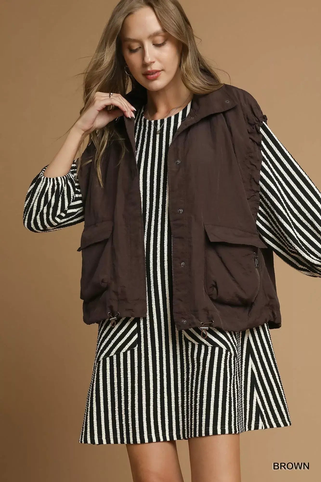 Umgee Nylon Vest with Pockets - Trendsi - Flyclothing LLC