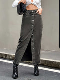 Button Up High Rise Denim Skirt - Trendsi - Flyclothing LLC