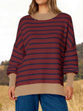 Striped Round Neck Long Sleeve Sweater - Trendsi - Flyclothing LLC