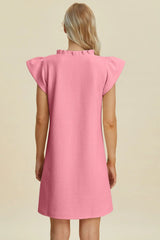 Double Take Full Size Ruffled V-Neck Cap Sleeve Dress - Trendsi - Flyclothing LLC