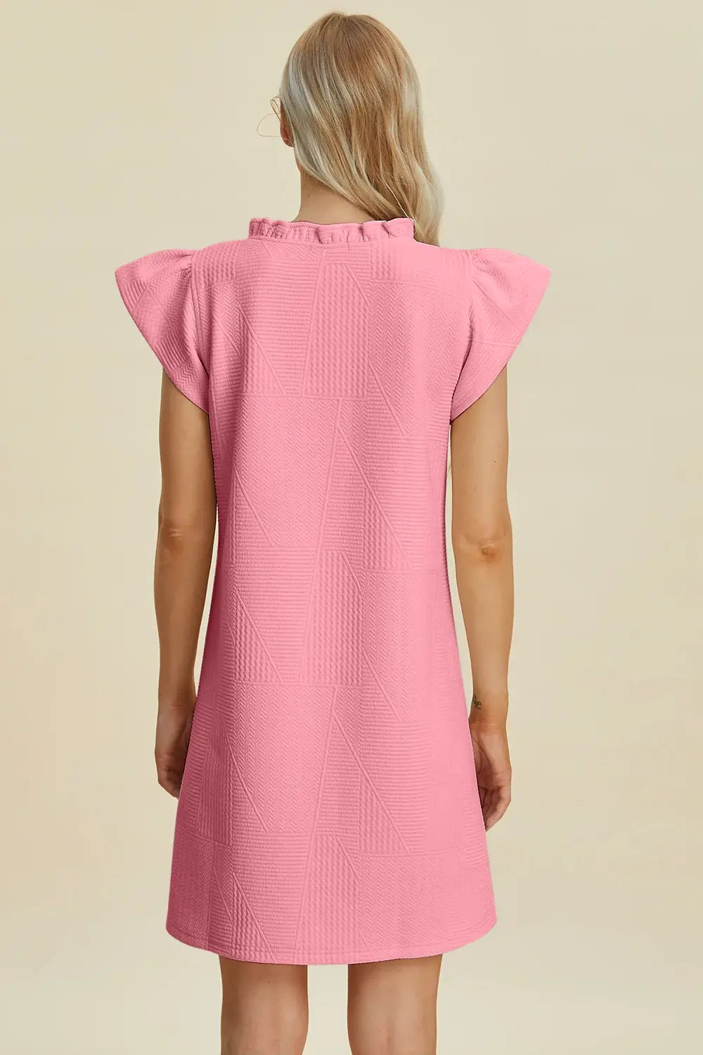 Double Take Full Size Ruffled V-Neck Cap Sleeve Dress - Trendsi - Flyclothing LLC