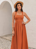 Crisscross Back Smocked Square Neck Maxi Dress - Trendsi