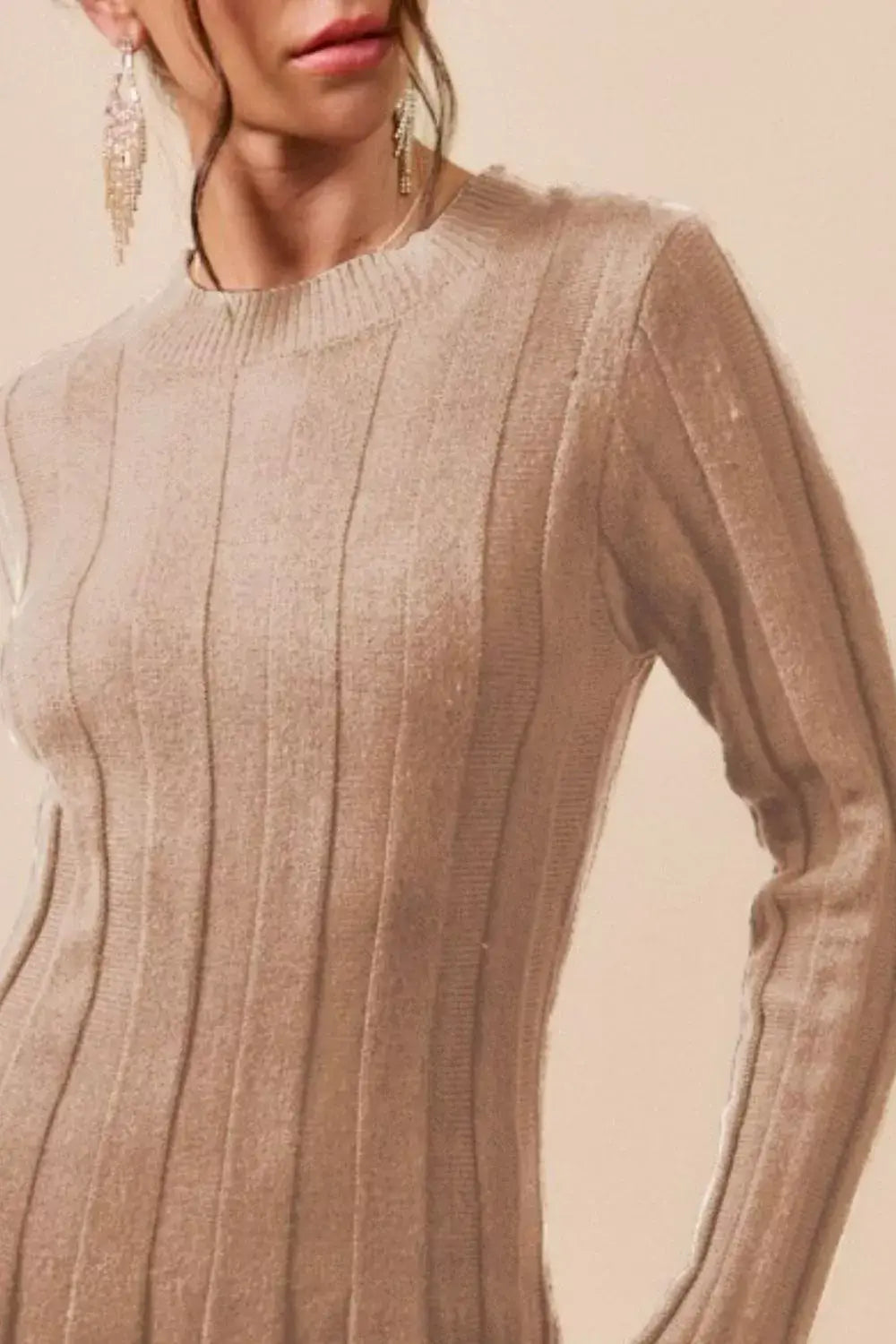 SO ME Ribbed Long Sleeve Mini Sweater Dress - Trendsi - Flyclothing LLC