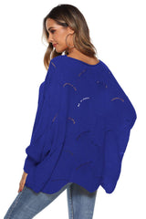 Round Neck Long Sleeve Openwork Sweater - Trendsi - Flyclothing LLC