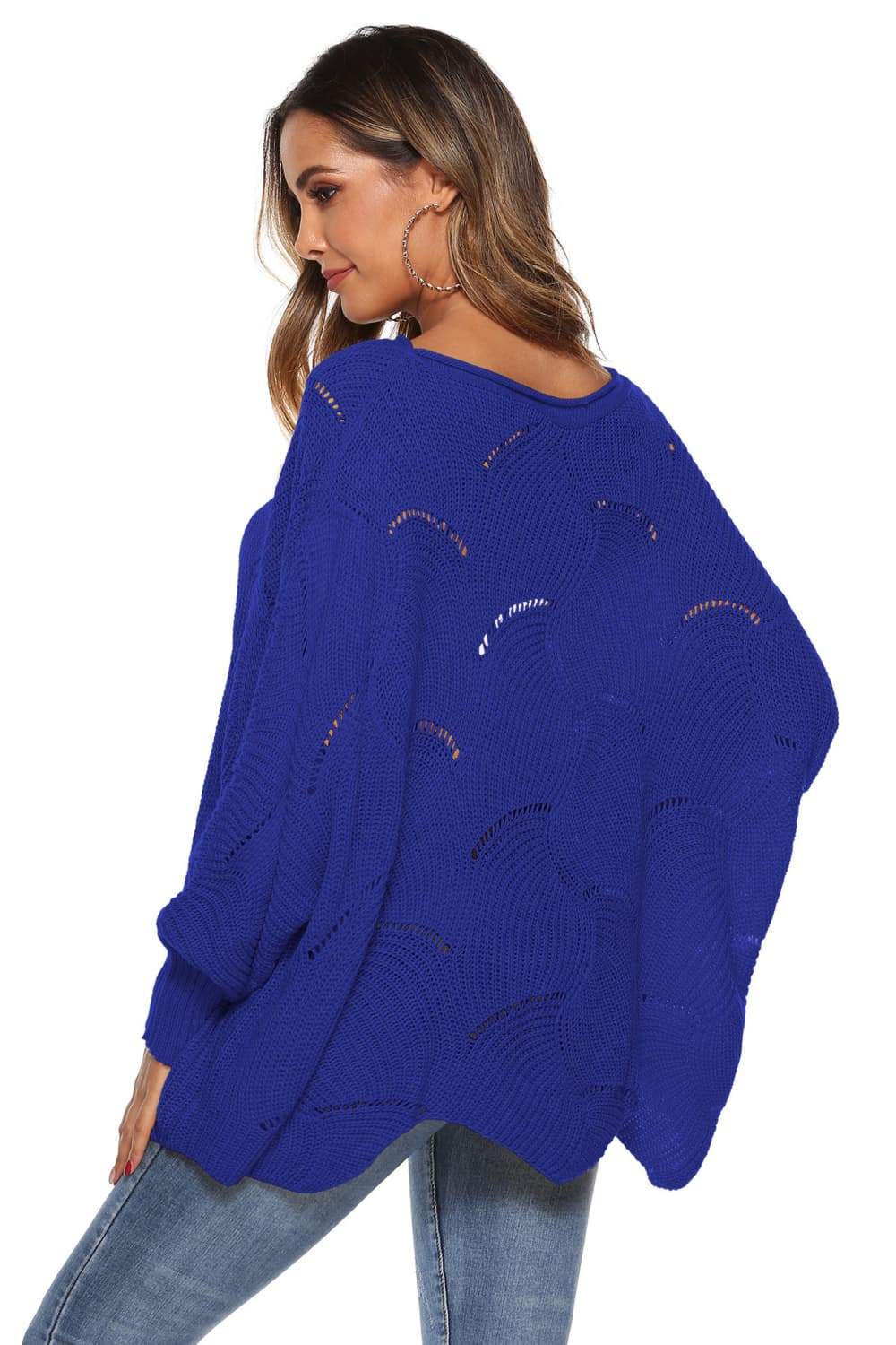 Round Neck Long Sleeve Openwork Sweater - Trendsi - Flyclothing LLC
