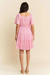 Davi & Dani Jacquard Checker Smocking Tiered Dress - Trendsi - Flyclothing LLC