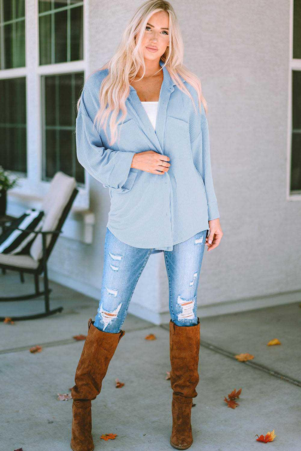 Striped Collared Neck Long Sleeve Shirt - Trendsi - Flyclothing LLC