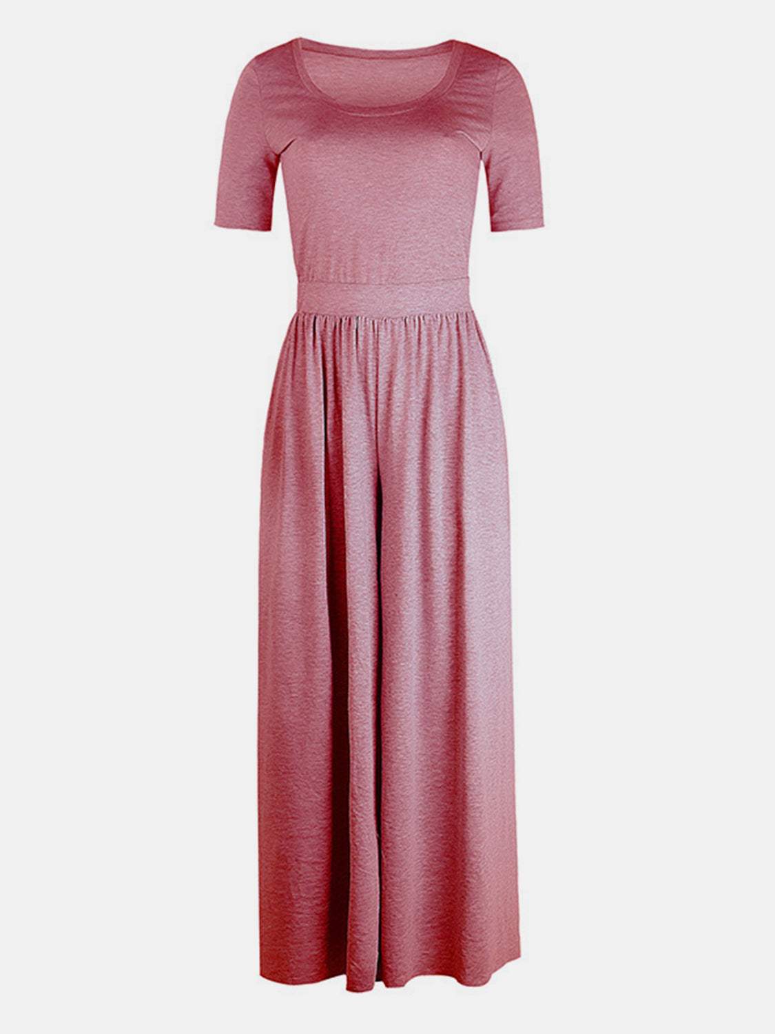 Scoop Neck Short Sleeve Jumpsuit - Trendsi - Flyclothing LLC