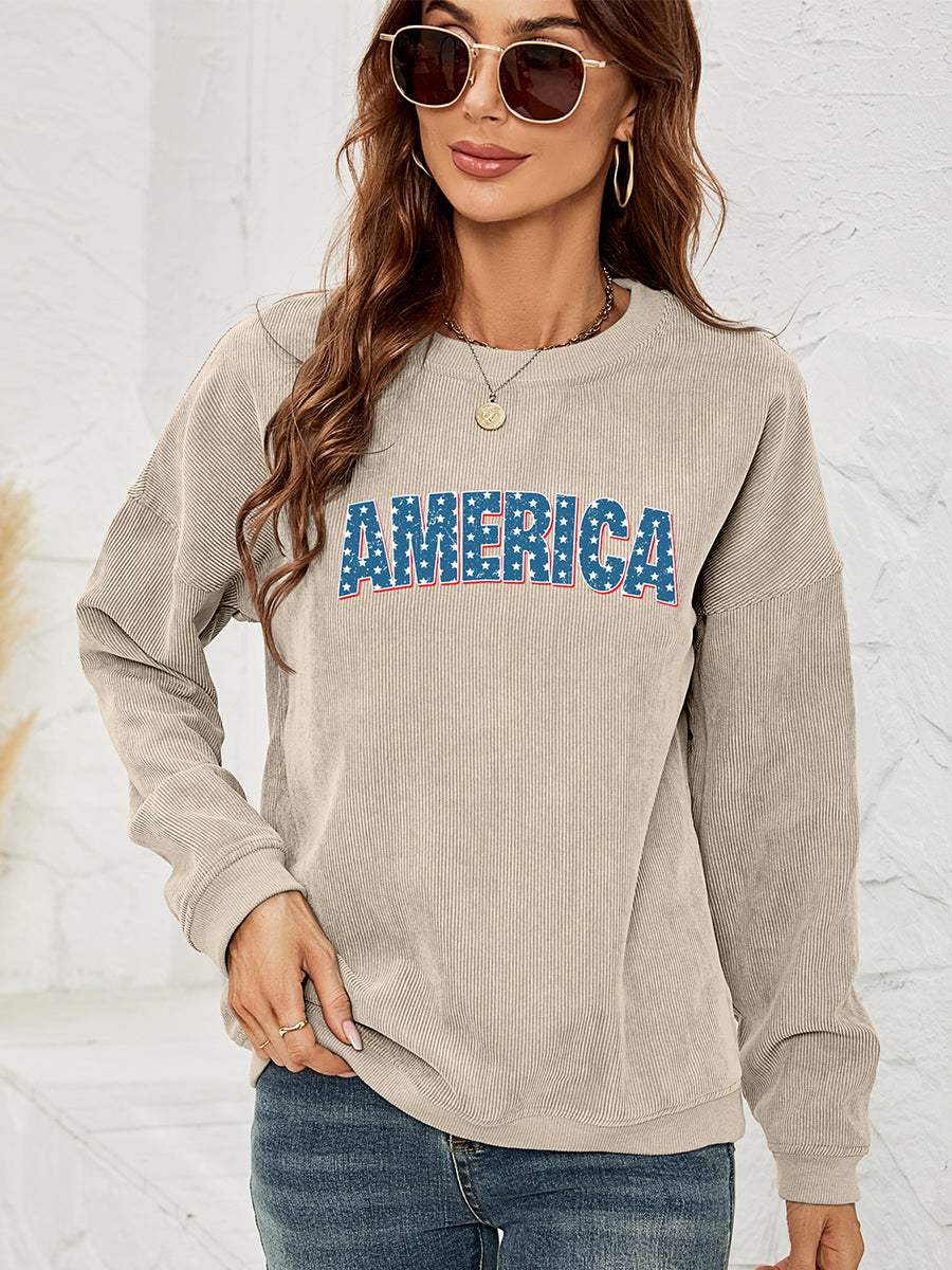 AMERICA Graphic Dropped Shoulder Sweatshirt - Trendsi - Flyclothing LLC