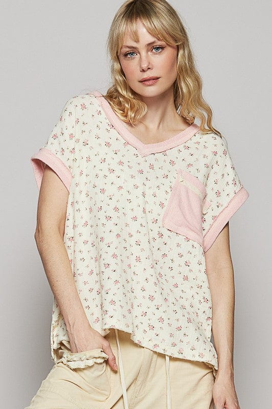 POL Floral V-Neck Short Sleeve T-Shirt - Trendsi