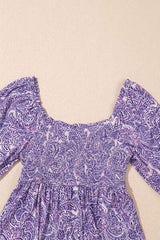 Printed Square Neck Half Sleeve Blouse - Trendsi - Flyclothing LLC
