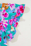 Ruffled Printed Notched Short Sleeve Mini Dress - Trendsi - Flyclothing LLC