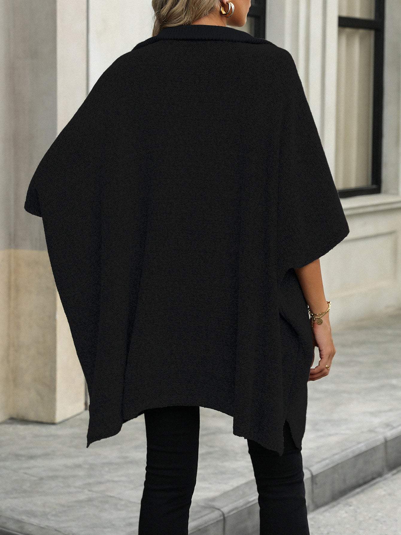 Slit Quarter Zip Half Sleeve Sweater - Trendsi - Flyclothing LLC