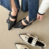 Point Toe Eyelet Buckle Slip-Ons - Trendsi
